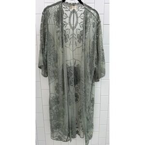 altar'd state Green Lace Cover Up Kimono Open Front Long , S/M Feminine Boho